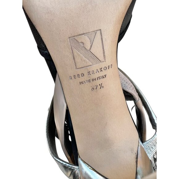 Reed Krakoff Black Mesh & Silver Leather Heels W/ Feathers Size 6.5 EU Size 37.5 - Picture 9 of 15